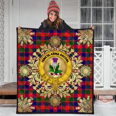 Gow Of Skeoch Tartan Crest Premium Quilt - Gold Thistle Style