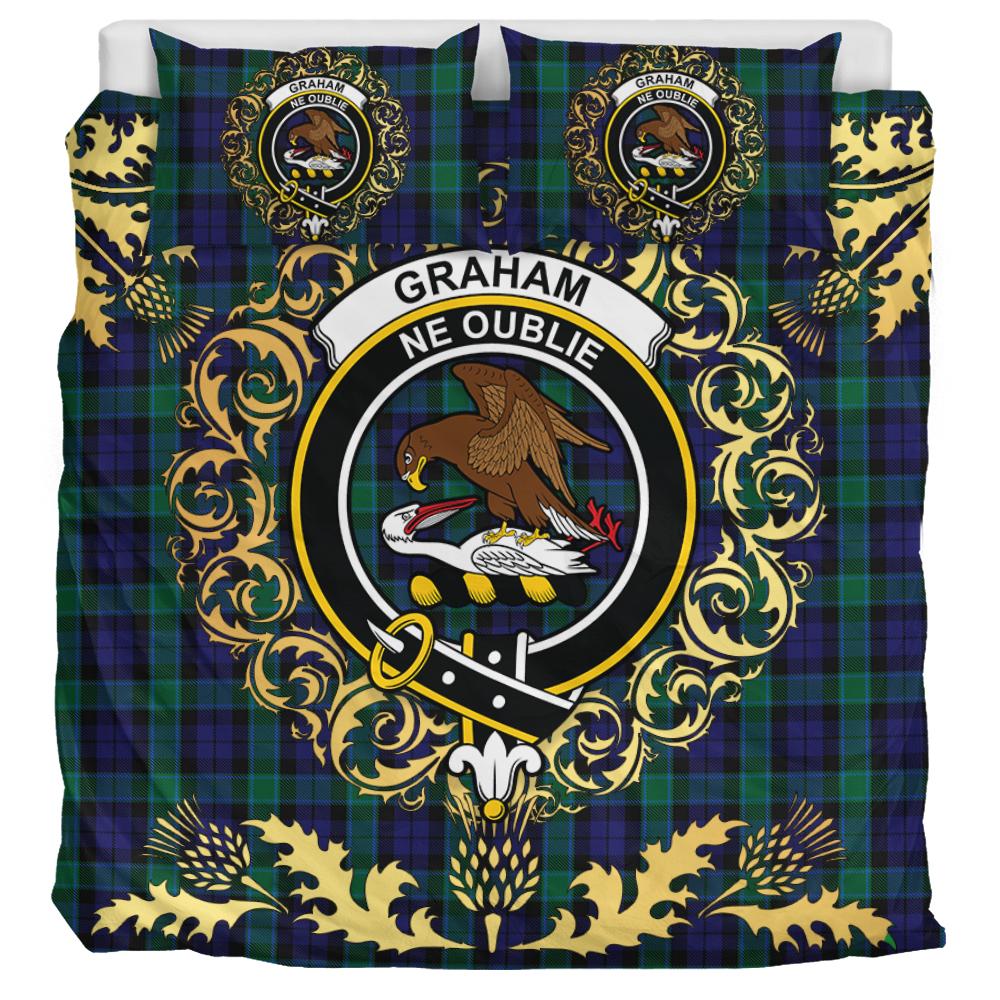 Graham of Menteith Tartan Crest Bedding Set - Golden Thistle Style