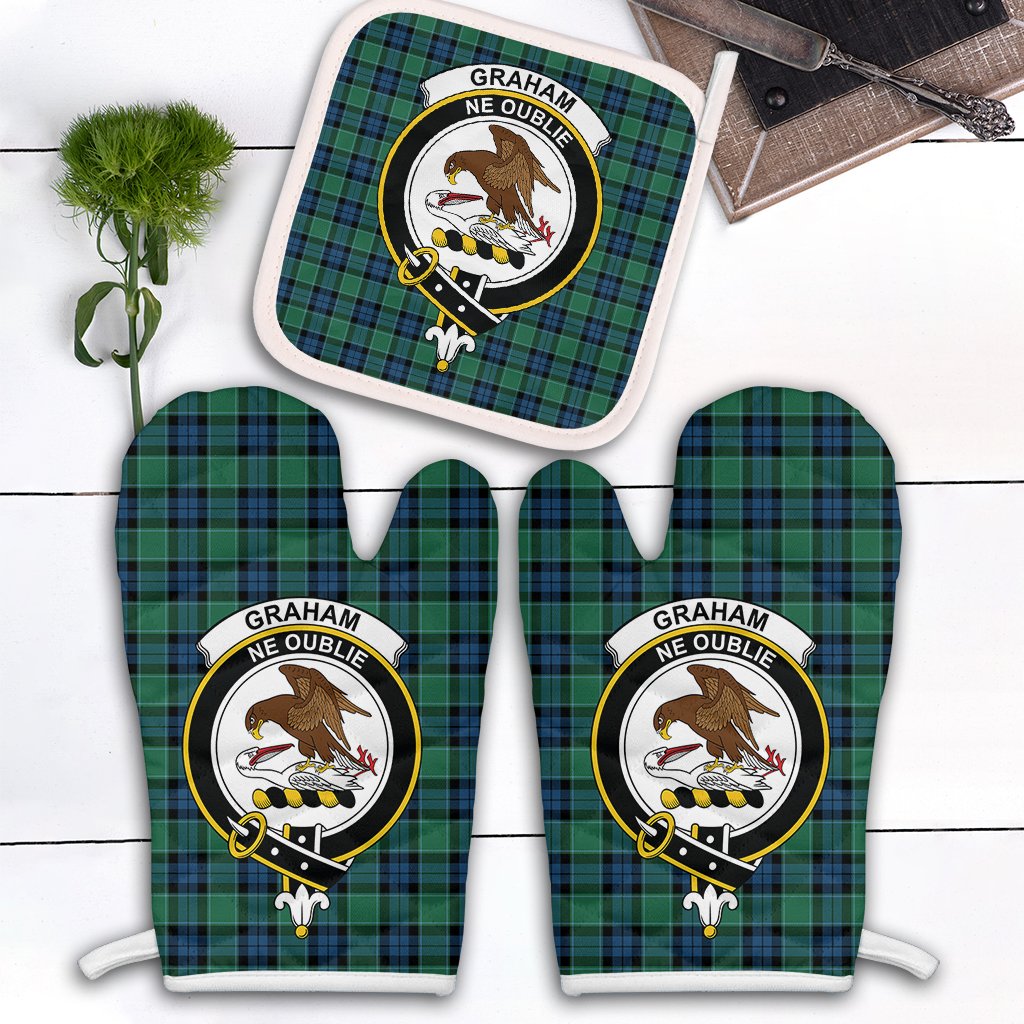 Graham Of Menteith Ancient Tartan Crest Oven Mitt And Pot Holder (2 Oven Mitts + 1 Pot Holder)