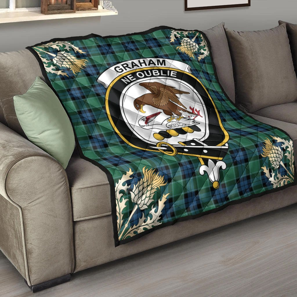 Graham of Menteith Ancient Tartan Crest Premium Quilt - Gold Thistle Style