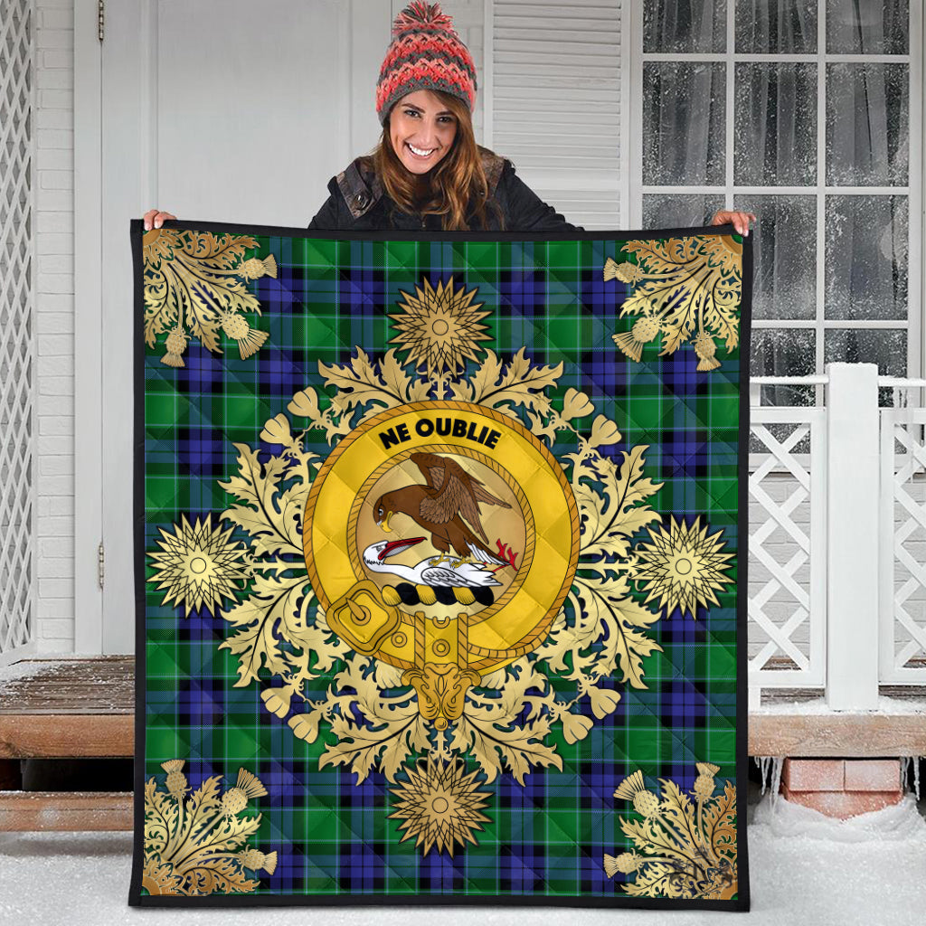 Graham Of Menteith Modern Tartan Crest Premium Quilt - Gold Thistle Style