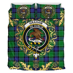 Graham of Menteith Modern Tartan Crest Bedding Set - Golden Thistle Style