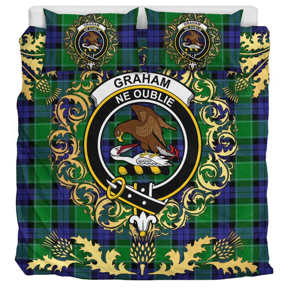 Graham of Menteith Modern Tartan Crest Bedding Set - Golden Thistle Style