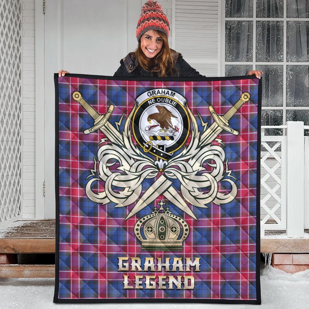 Graham of Menteith Red Tartan Crest Legend Gold Royal Premium Quilt