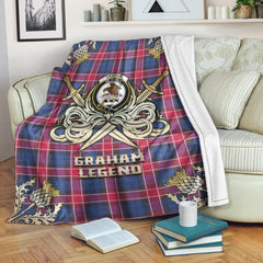 Graham of Menteith Red Tartan Gold Courage Symbol Blanket