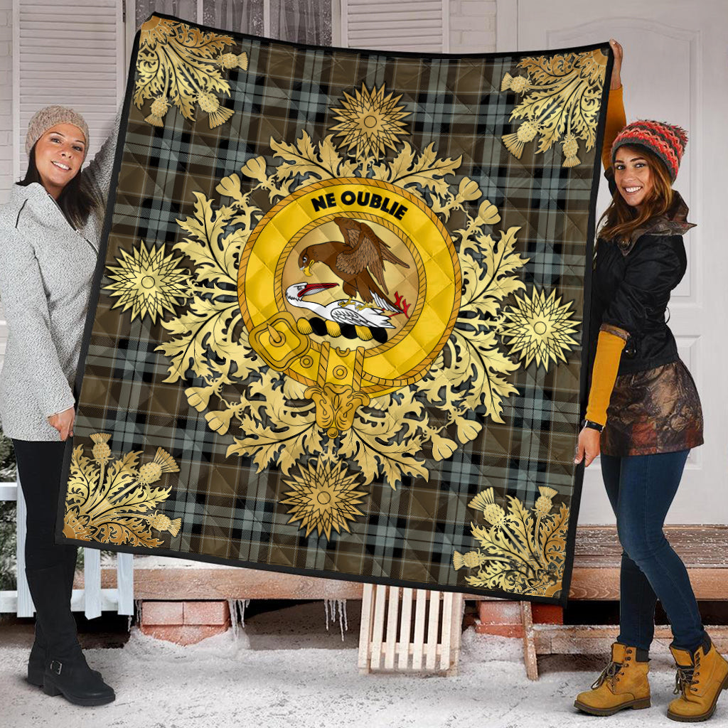 Graham Of Menteith Weathered Tartan Crest Premium Quilt - Gold Thistle Style