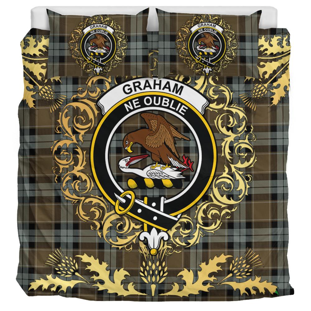 Graham of Menteith Weathered Tartan Crest Bedding Set - Golden Thistle Style