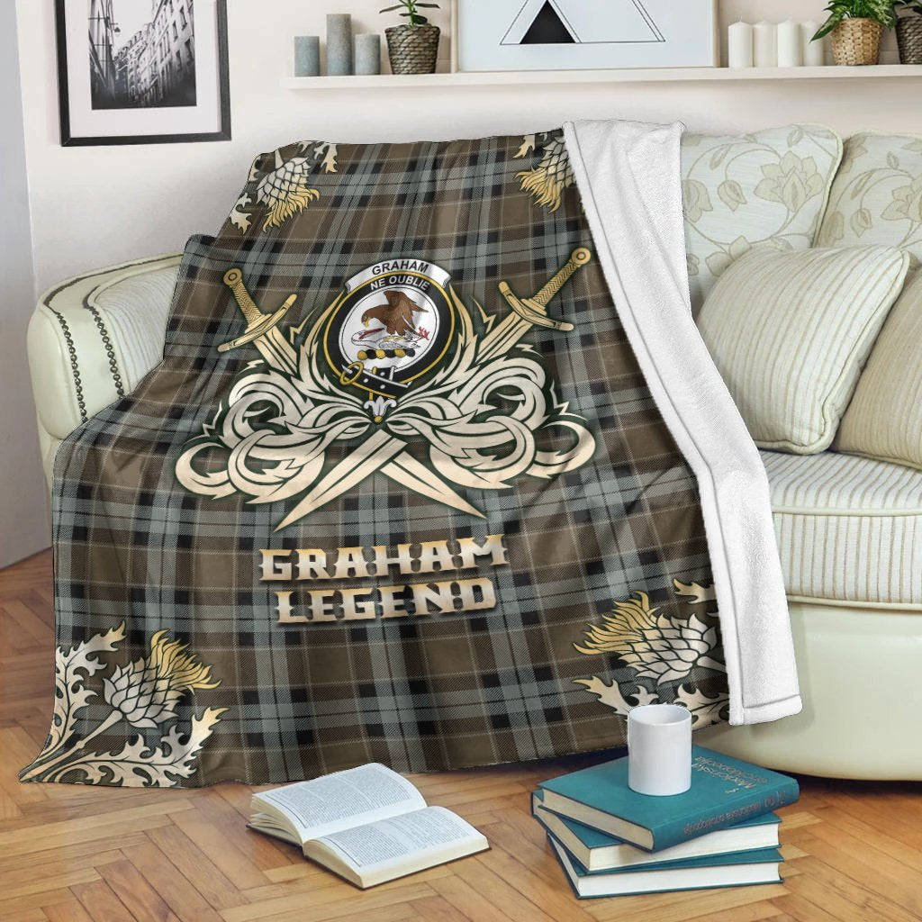 Graham of Menteith Weathered Tartan Gold Courage Symbol Blanket