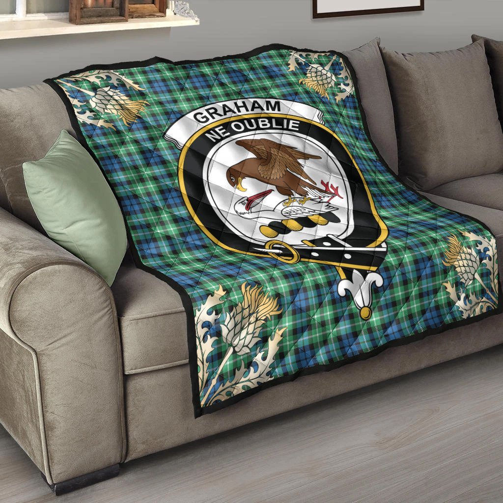 Graham of Montrose Ancient Tartan Crest Premium Quilt - Gold Thistle Style