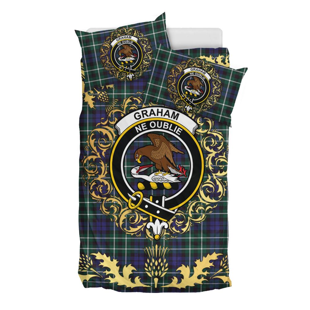Graham of Montrose Modern Tartan Crest Bedding Set - Golden Thistle Style