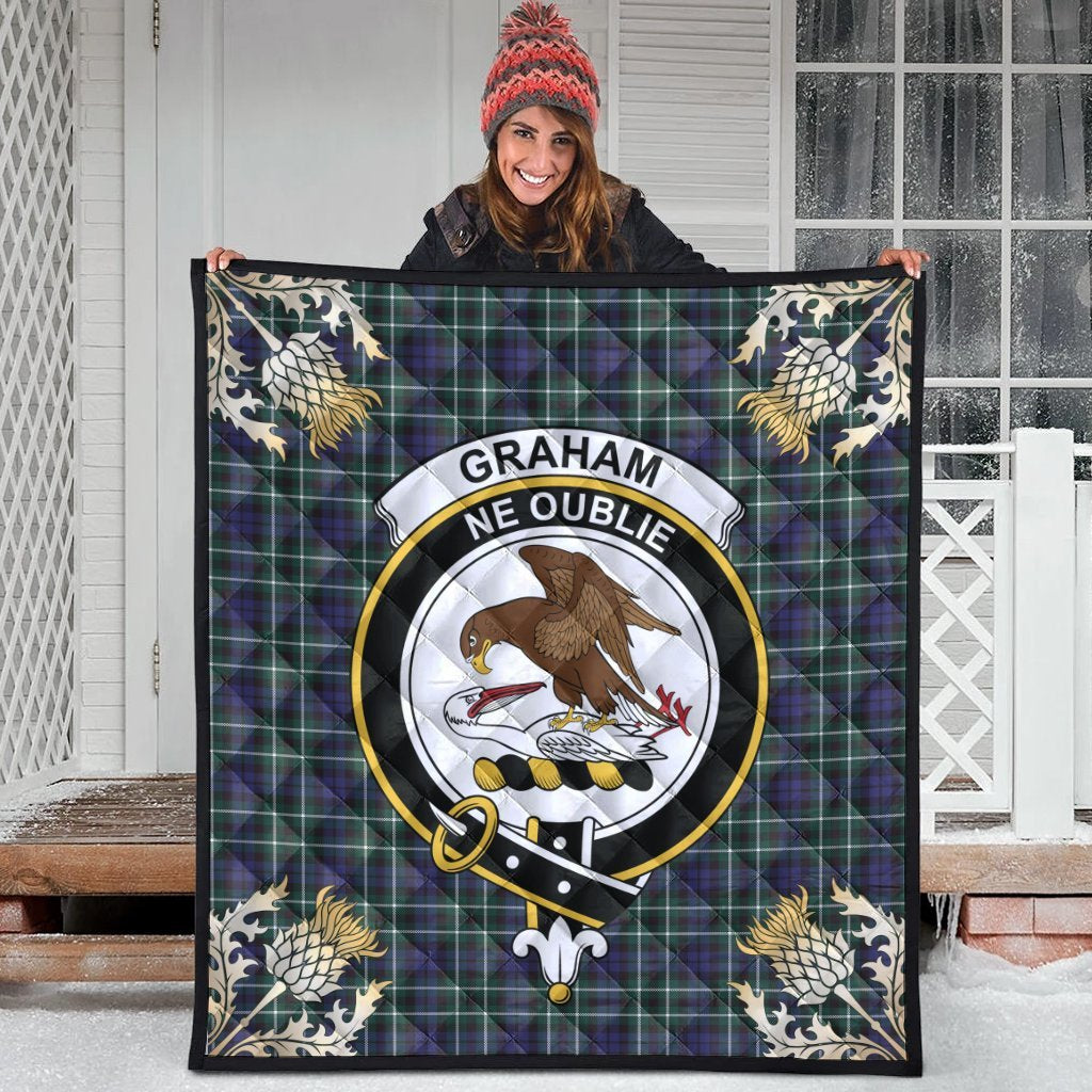 Graham of Montrose Modern Tartan Crest Premium Quilt - Gold Thistle Style