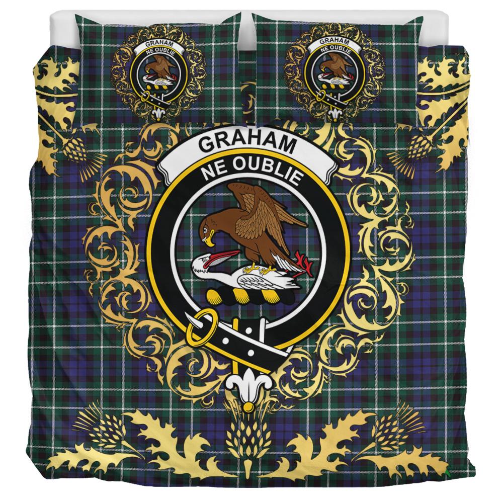 Graham of Montrose Modern Tartan Crest Bedding Set - Golden Thistle Style