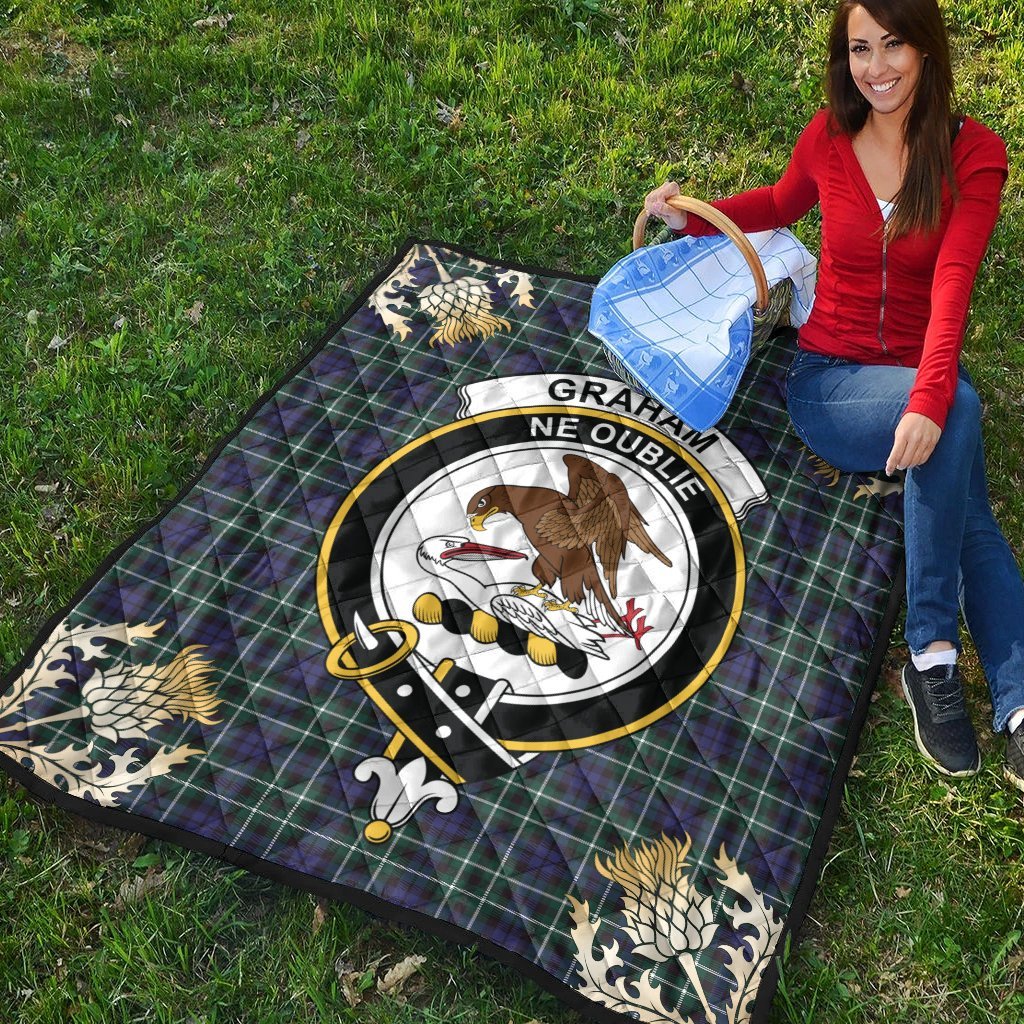 Graham of Montrose Modern Tartan Crest Premium Quilt - Gold Thistle Style