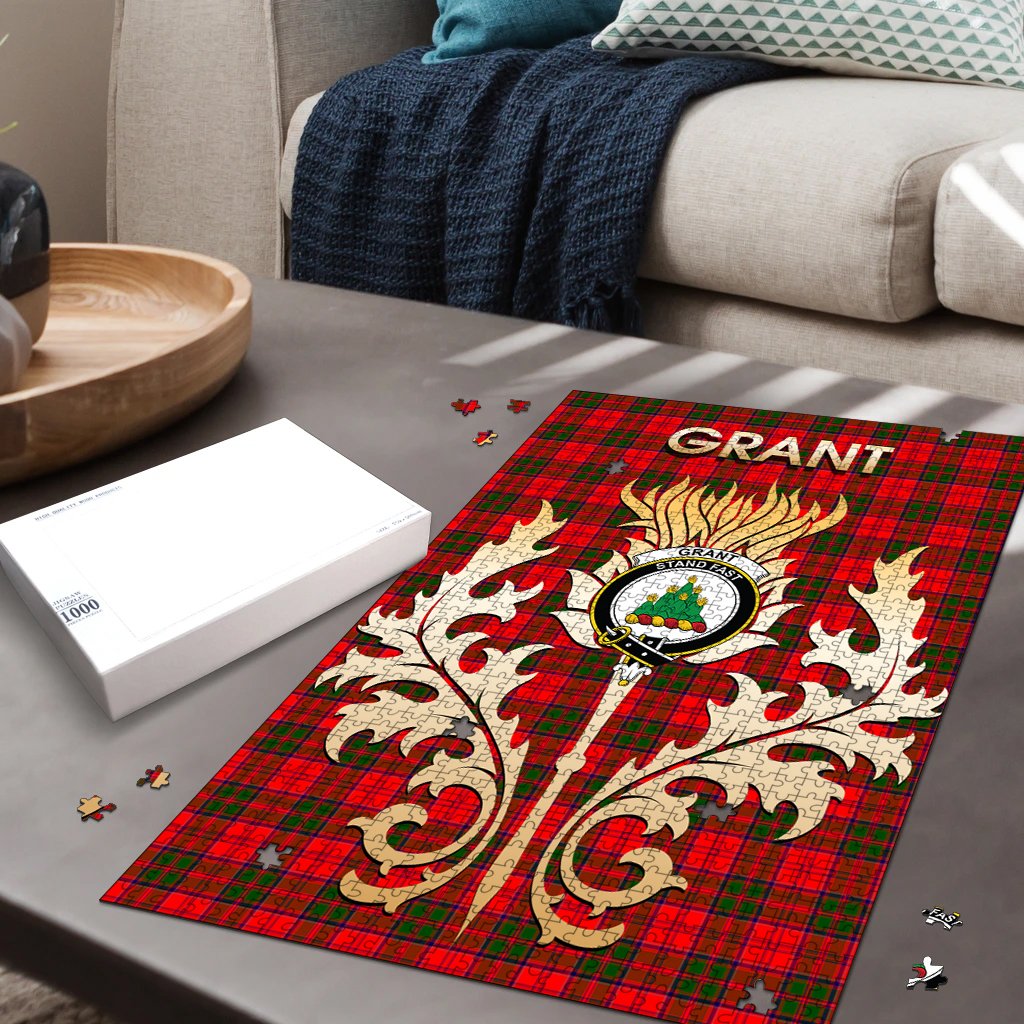 Grant Modern Tartan Crest Thistle Jigsaw Puzzles