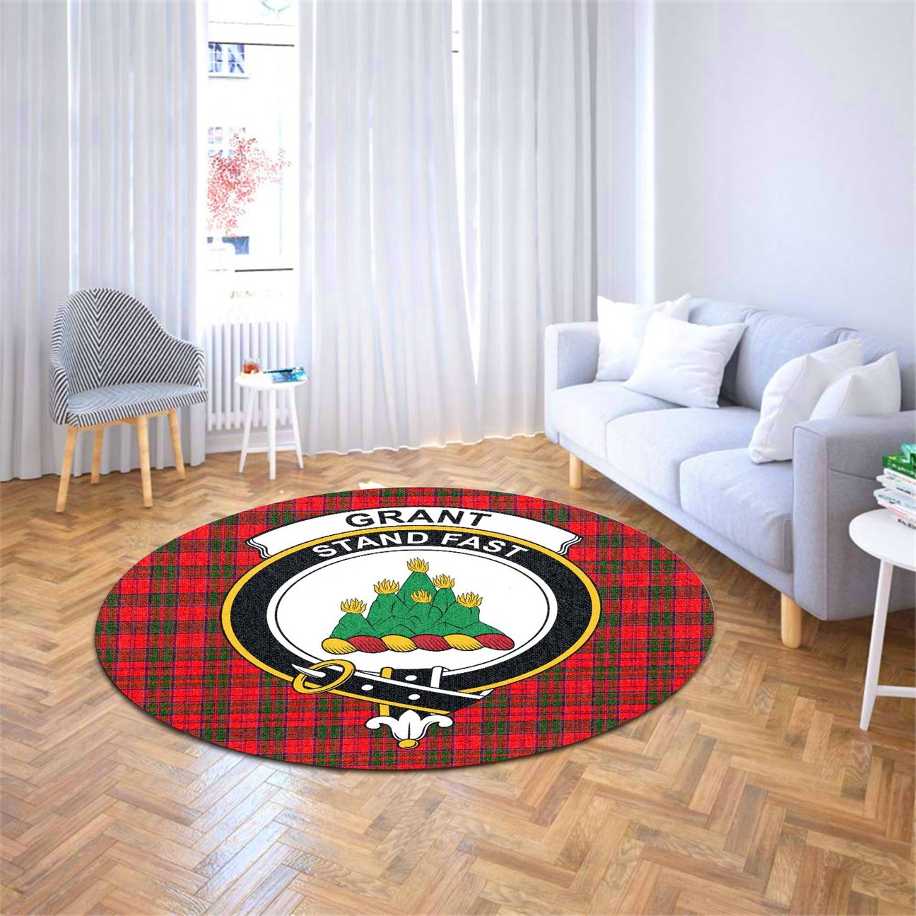 Grant Modern Tartan Crest Round Rug