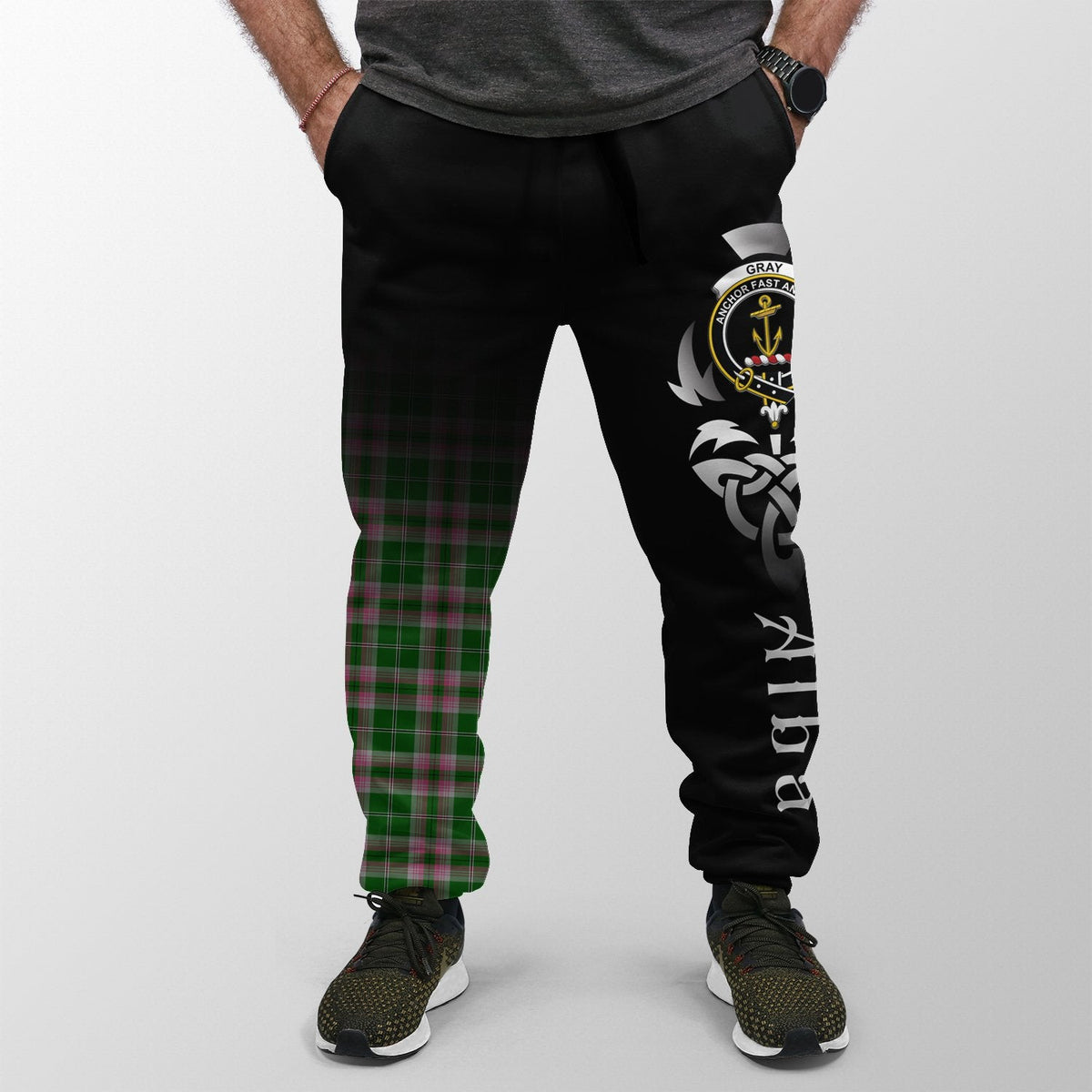 Gray Hunting Tartan Crest Jogger Sweatpants - Alba Celtic Style