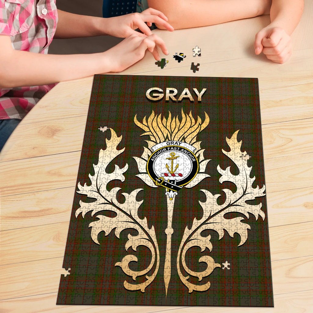 Gray Tartan Crest Thistle Jigsaw Puzzles