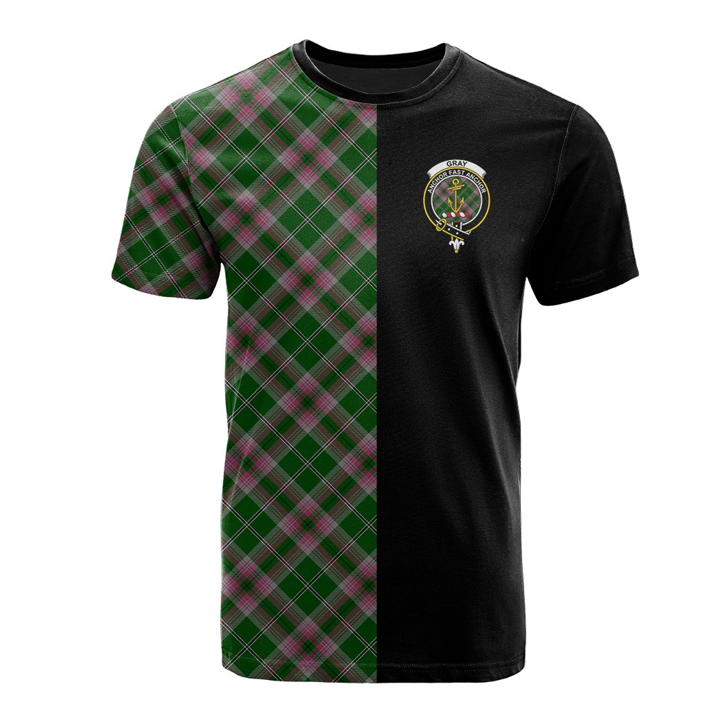 Gray Hunting Tartan T-Shirt Half of Me - Cross Style