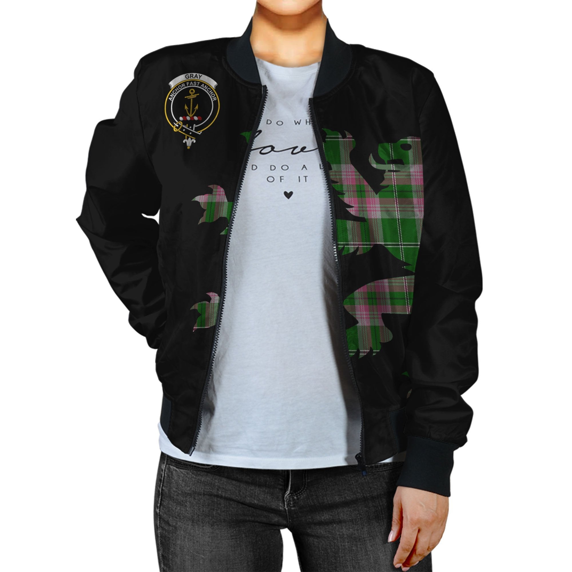 Gray Tartan Bomber Jacket Lion & Thistle