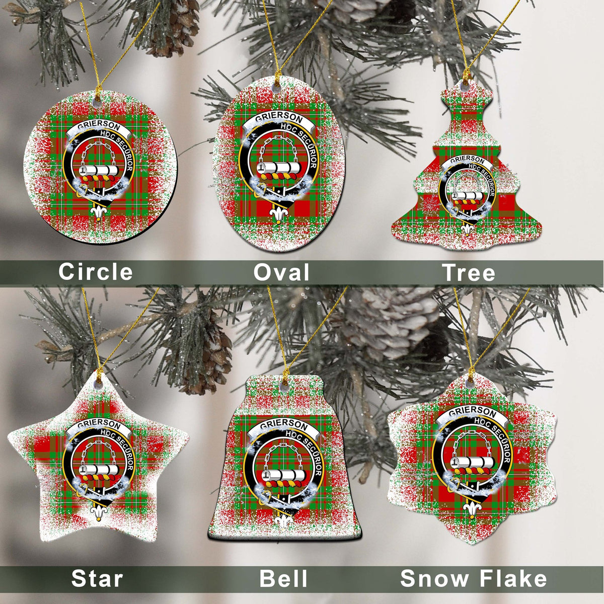 Grierson Tartan Christmas Ceramic Ornament - Snow Style