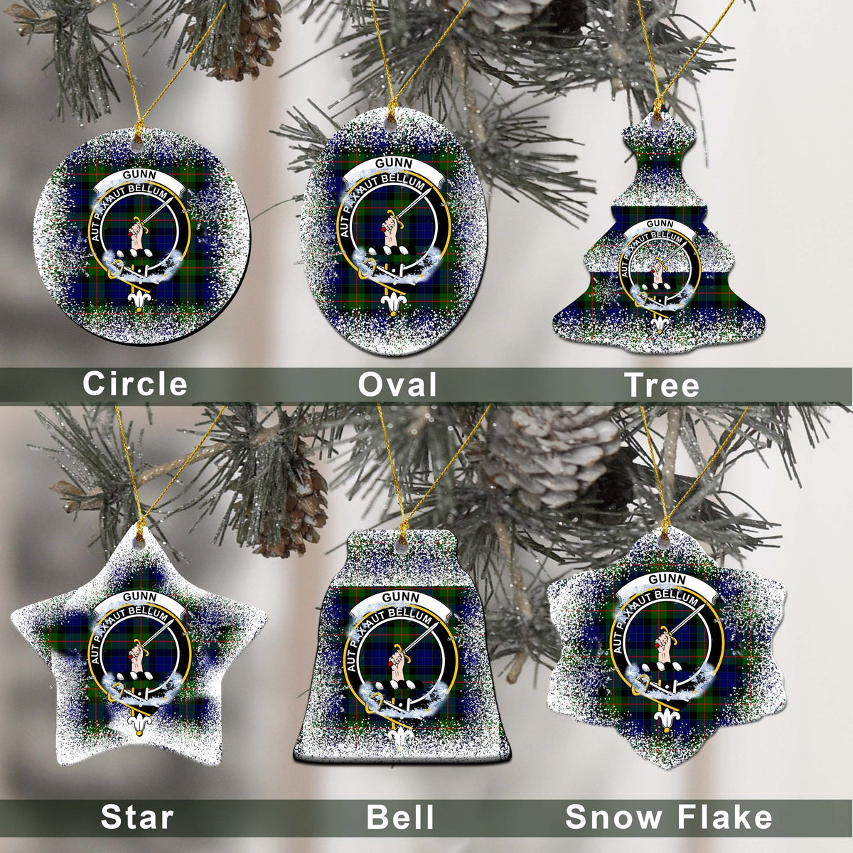 Gunn Tartan Christmas Ceramic Ornament - Snow Style