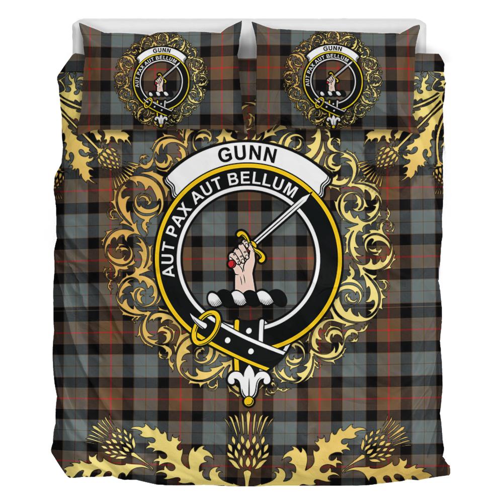 Gunn Weathered Tartan Crest Bedding Set - Golden Thistle Style