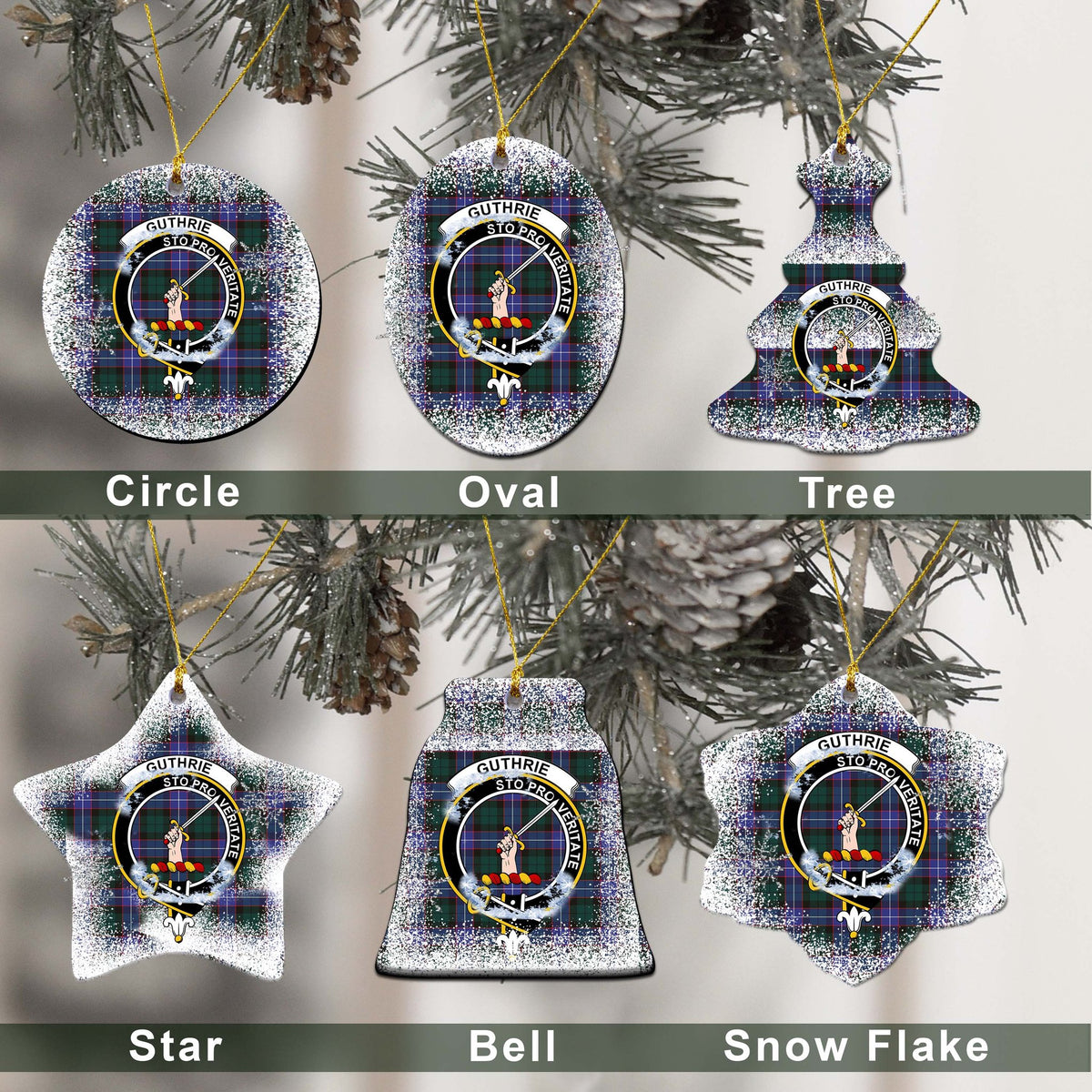 Guthrie Tartan Christmas Ceramic Ornament - Snow Style