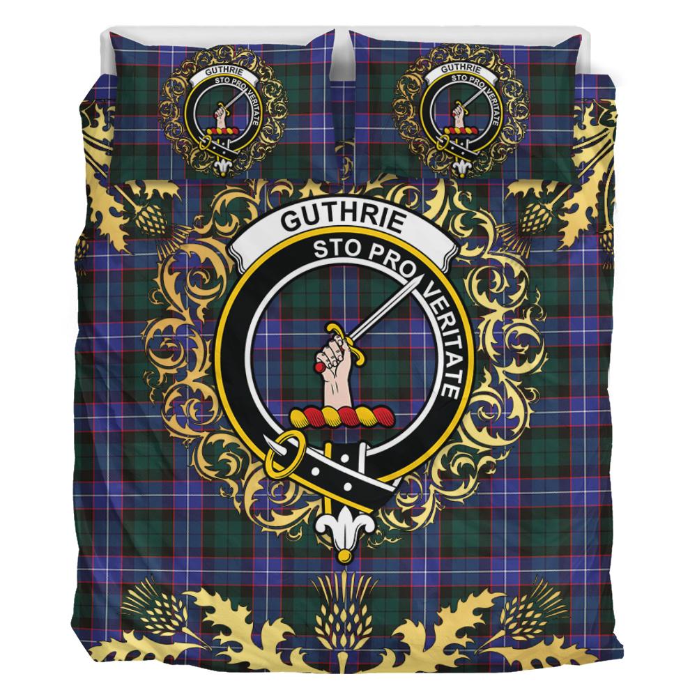 Guthrie Modern Tartan Crest Bedding Set - Golden Thistle Style