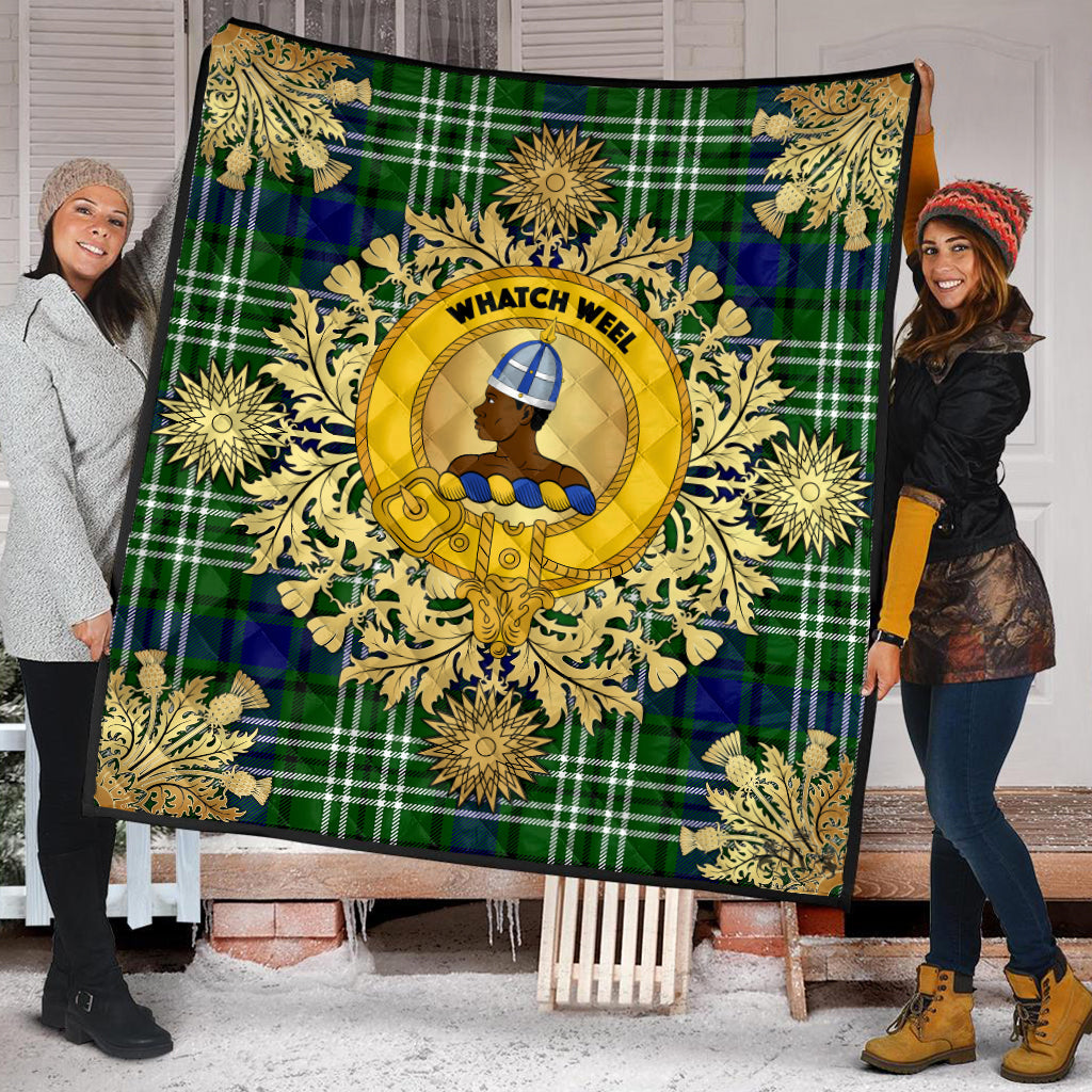Haliburton Tartan Crest Premium Quilt - Gold Thistle Style