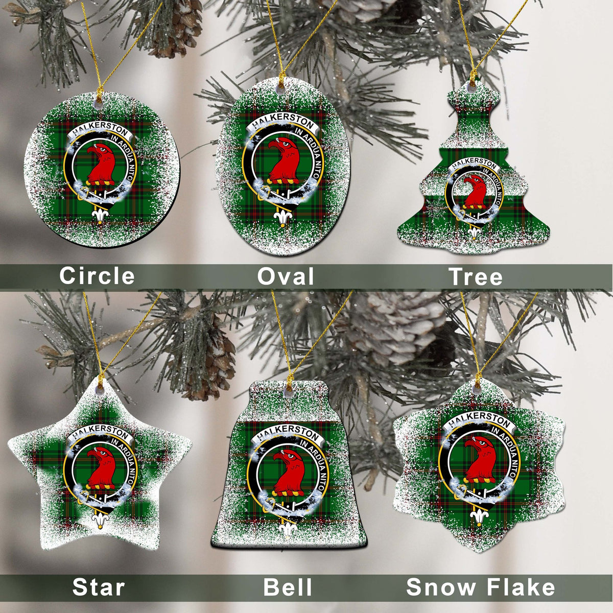 Halkerston Tartan Christmas Ceramic Ornament - Snow Style