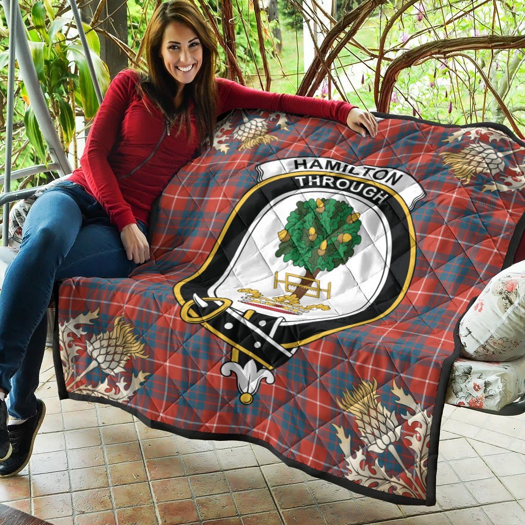 Hamilton Ancient Tartan Crest Premium Quilt - Gold Thistle Style