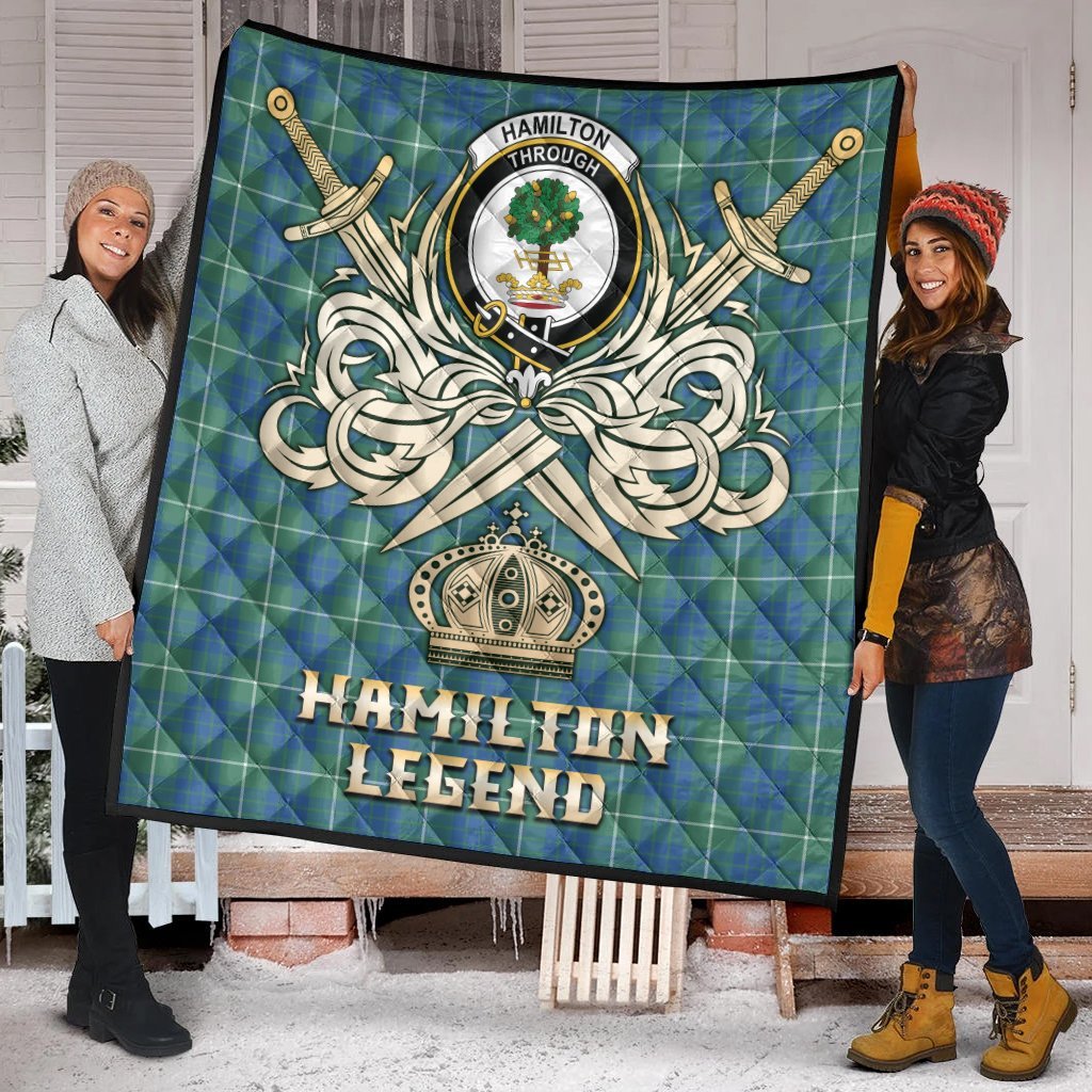 Hamilton Hunting Ancient Tartan Crest Legend Gold Royal Premium Quilt