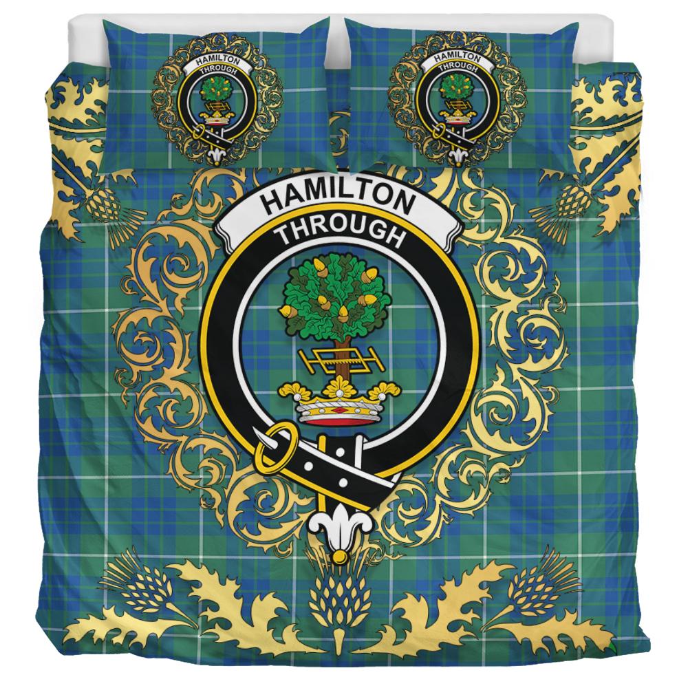 Hamilton Hunting Ancient Tartan Crest Bedding Set - Golden Thistle Style