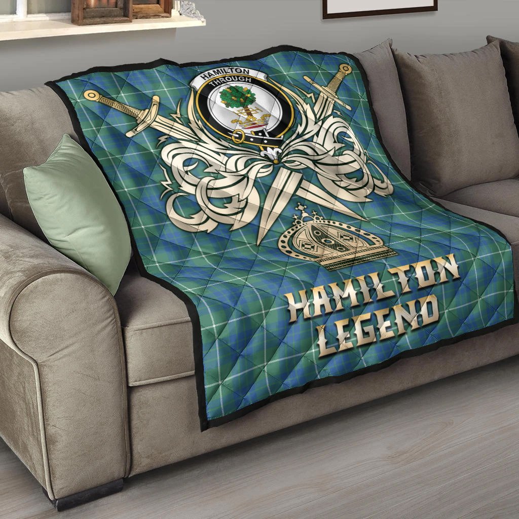 Hamilton Hunting Ancient Tartan Crest Legend Gold Royal Premium Quilt