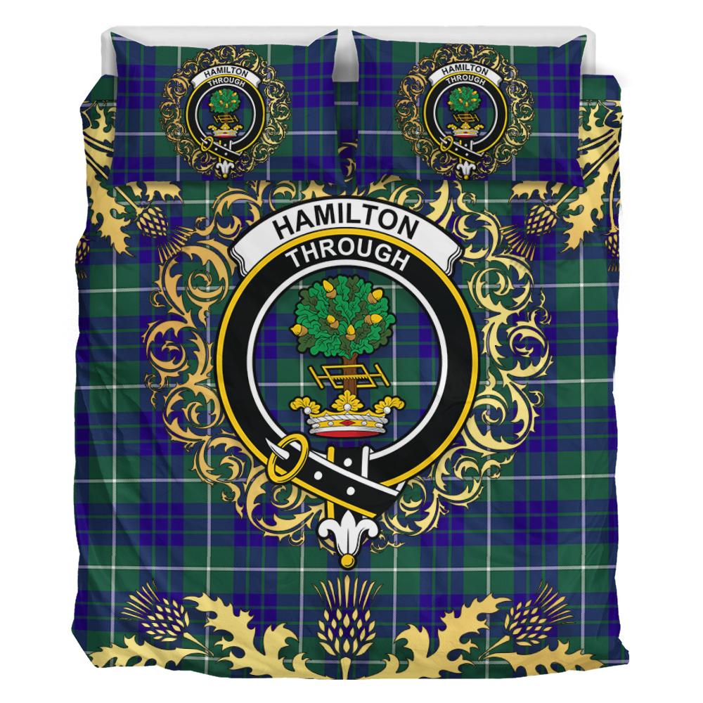 Hamilton Hunting Modern Tartan Crest Bedding Set - Golden Thistle Style