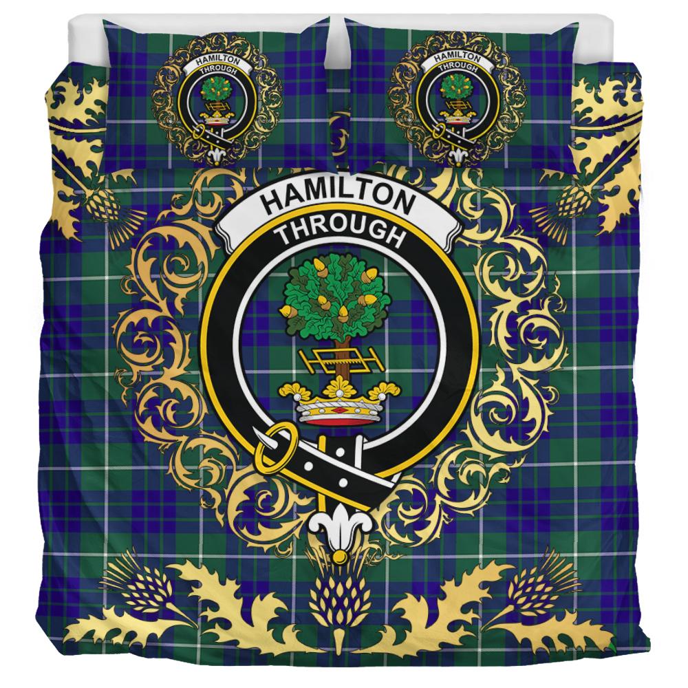 Hamilton Hunting Modern Tartan Crest Bedding Set - Golden Thistle Style