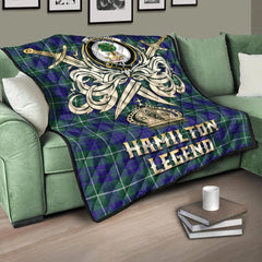 Hamilton Hunting Modern Tartan Crest Legend Gold Royal Premium Quilt