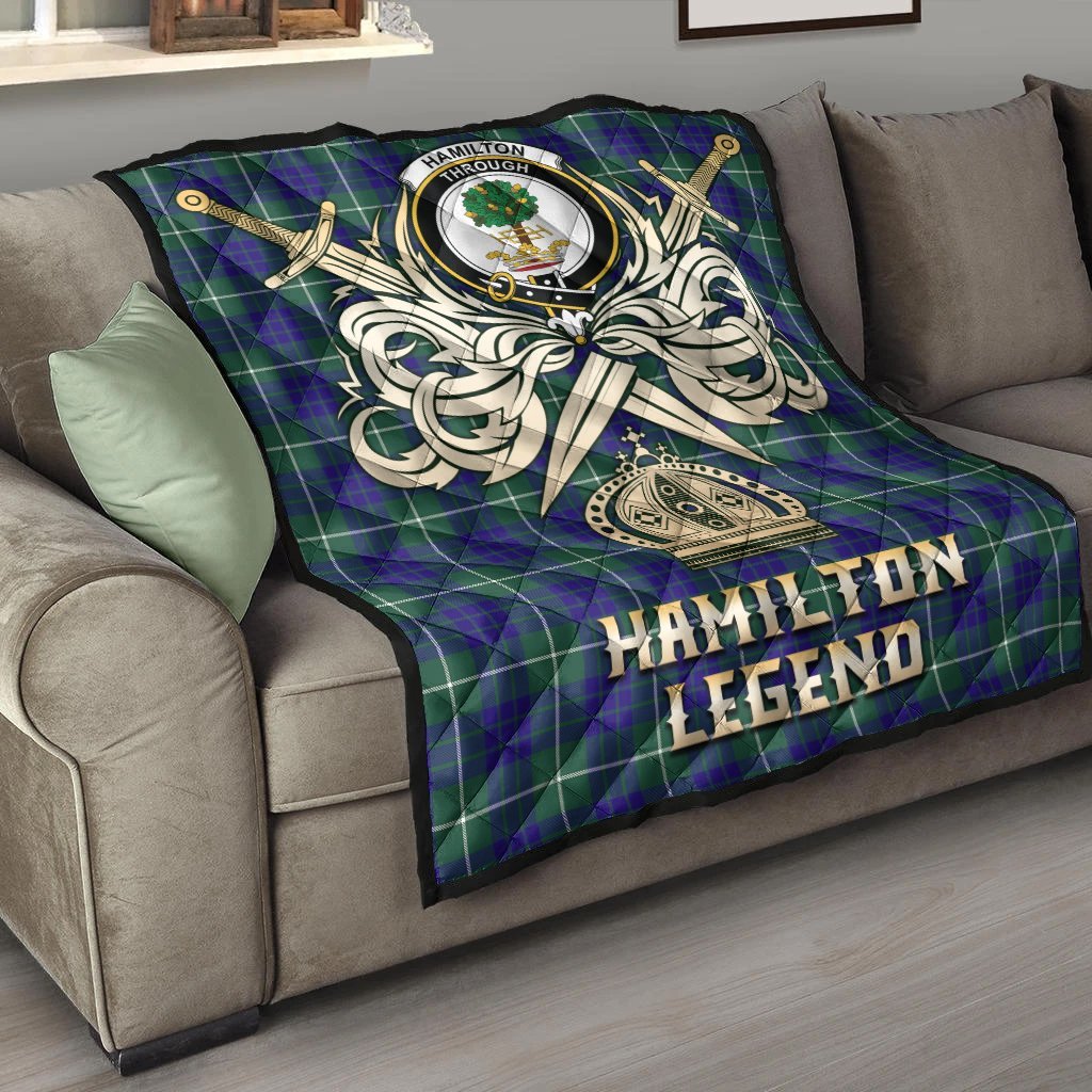 Hamilton Hunting Modern Tartan Crest Legend Gold Royal Premium Quilt
