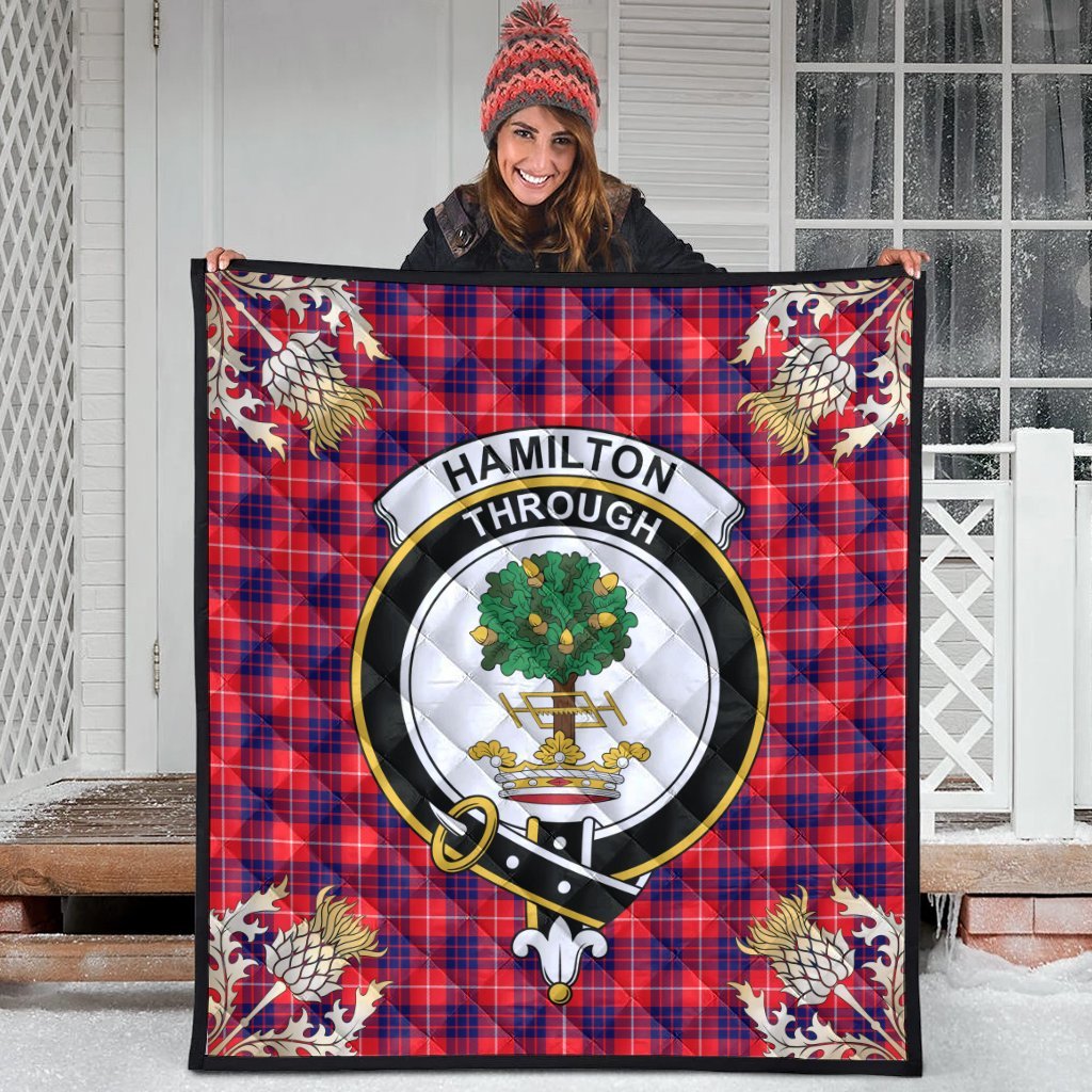 Hamilton Modern Tartan Crest Premium Quilt - Gold Thistle Style