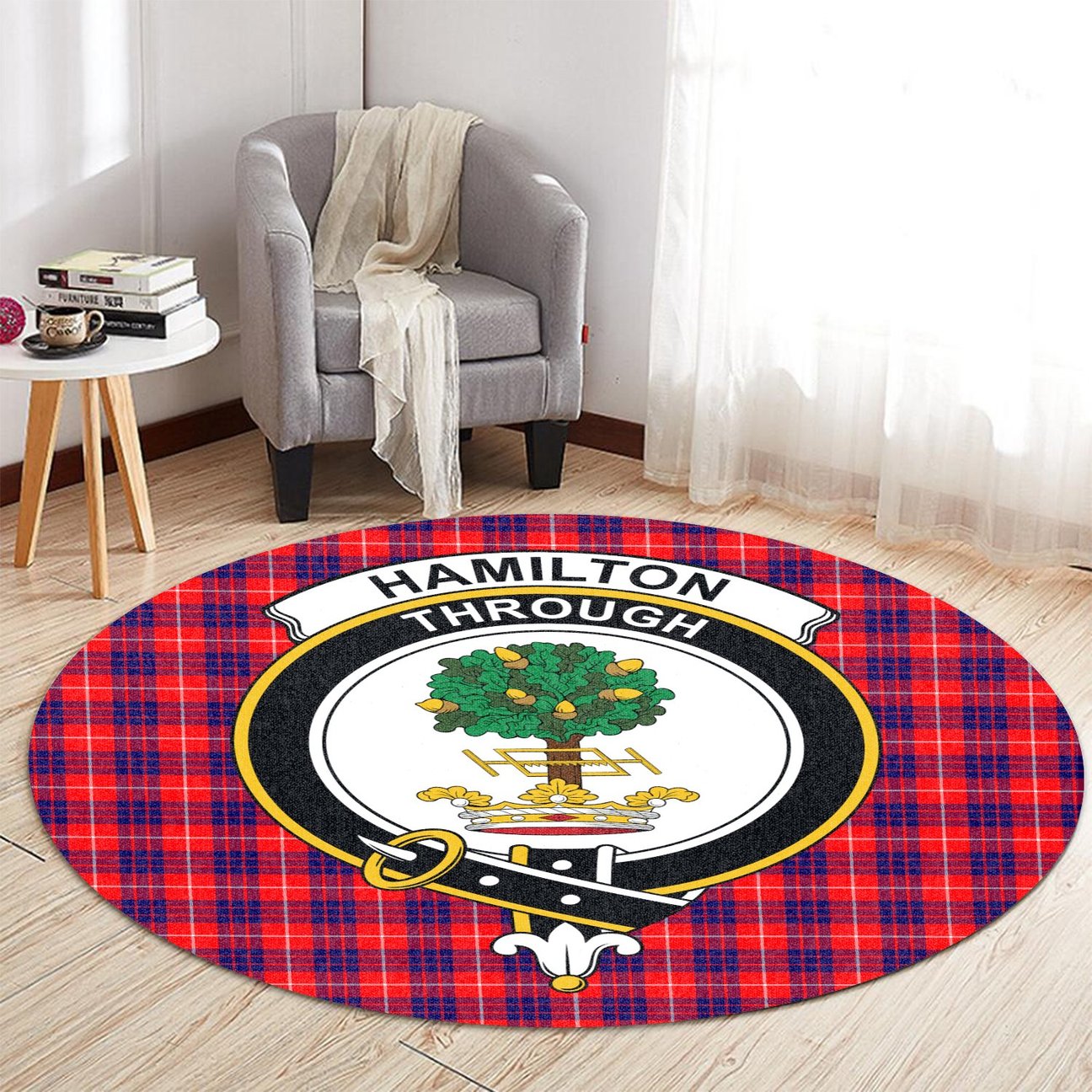 Hamilton Modern Tartan Crest Round Rug