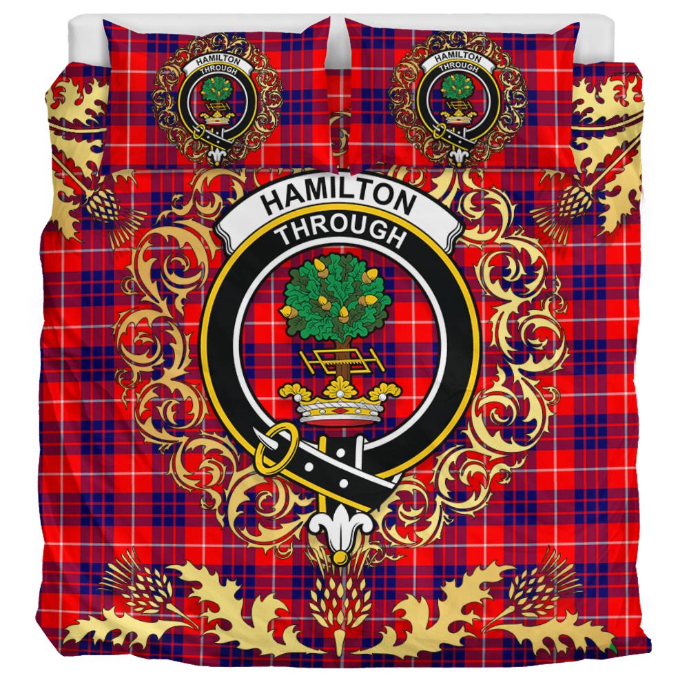 Hamilton Modern Tartan Crest Bedding Set - Golden Thistle Style