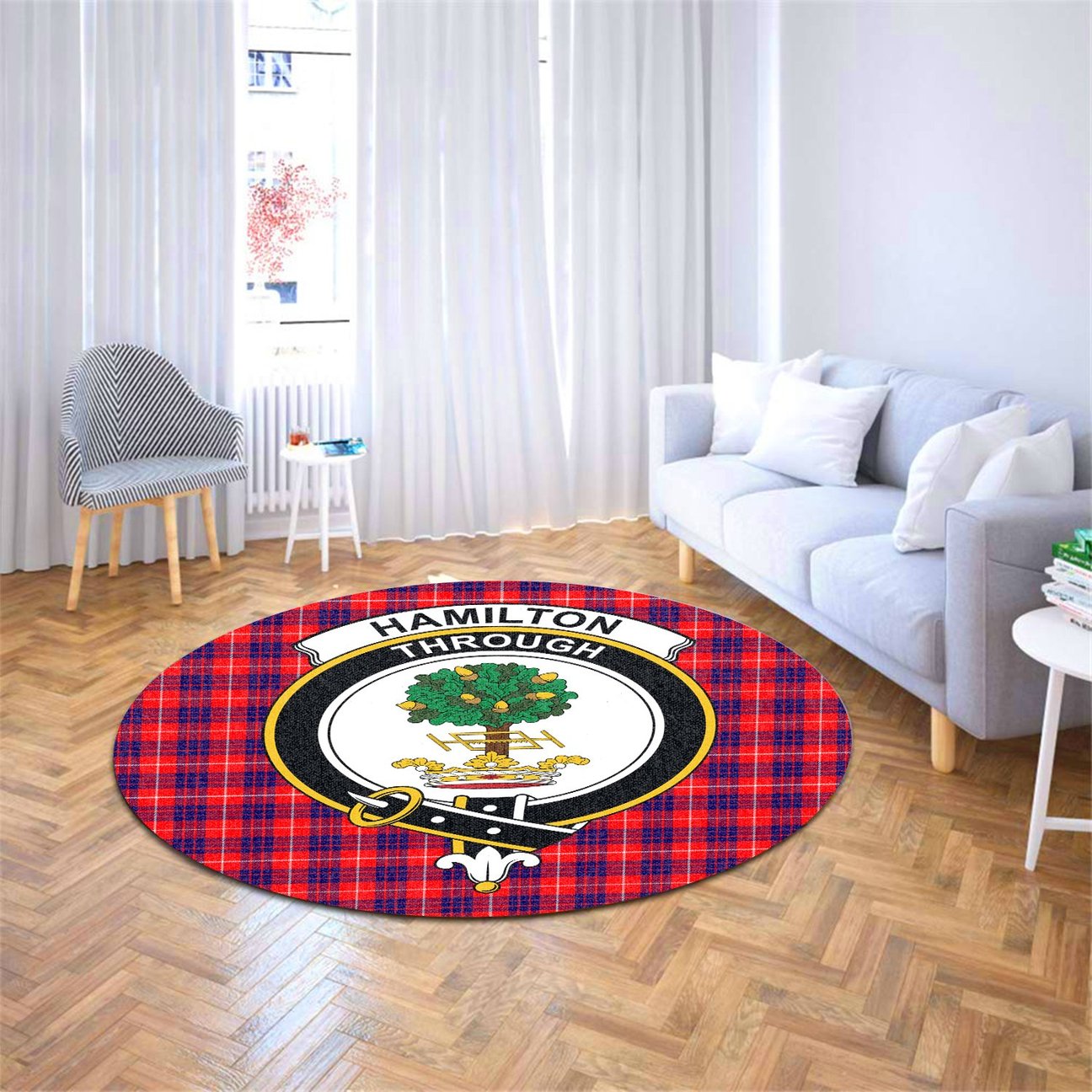 Hamilton Modern Tartan Crest Round Rug