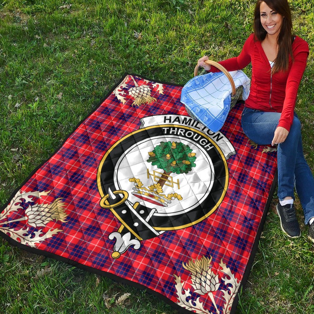 Hamilton Modern Tartan Crest Premium Quilt - Gold Thistle Style