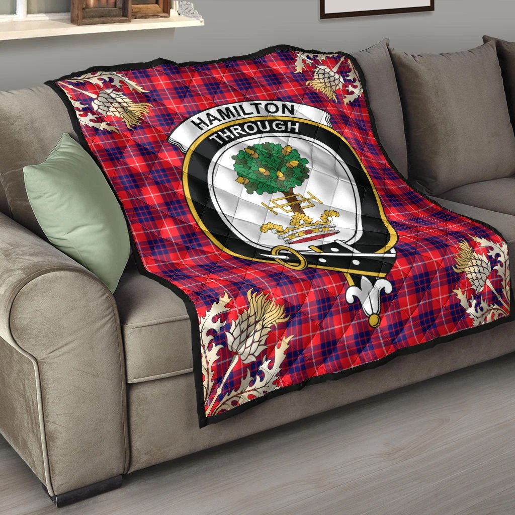 Hamilton Modern Tartan Crest Premium Quilt - Gold Thistle Style