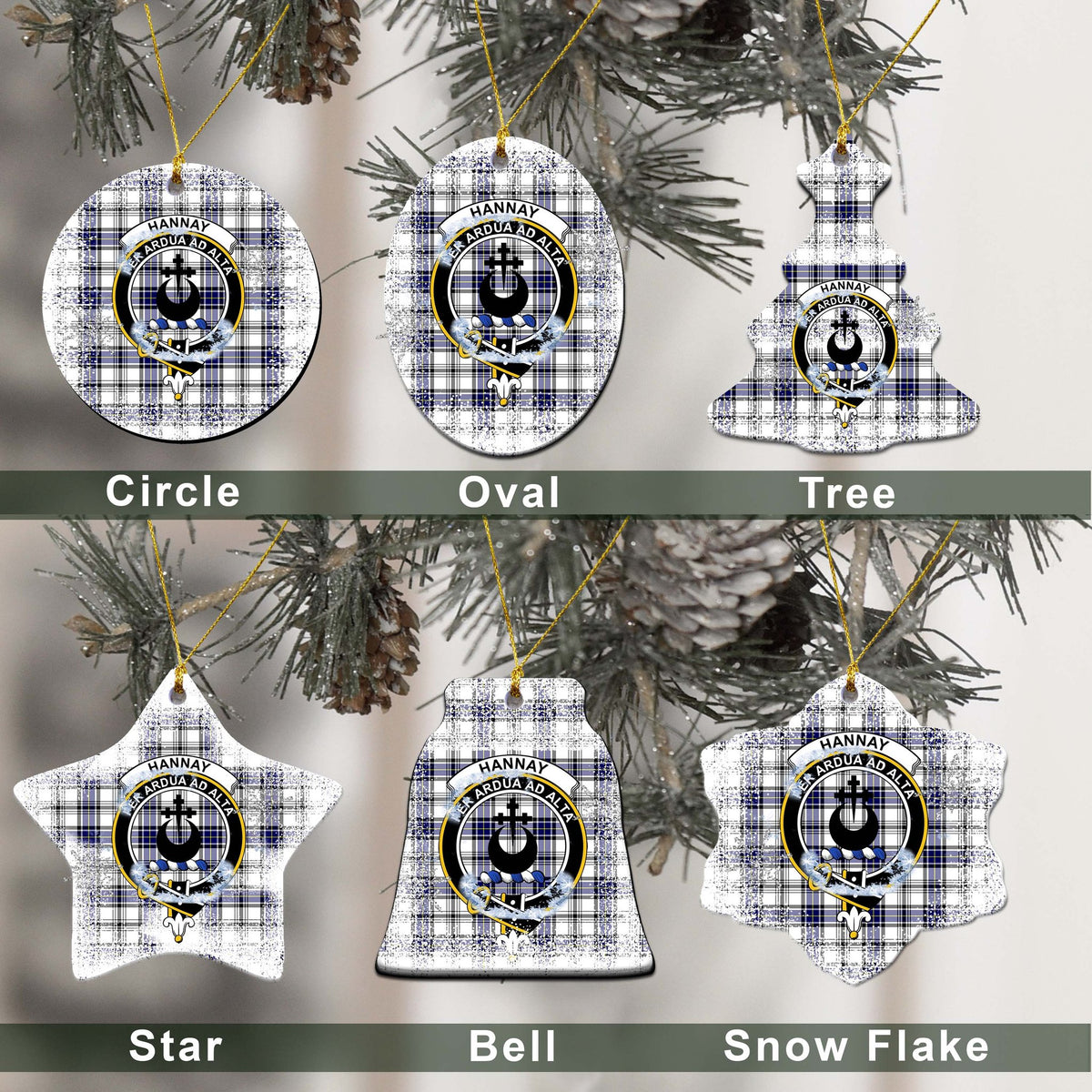 Hannay Tartan Christmas Ceramic Ornament - Snow Style