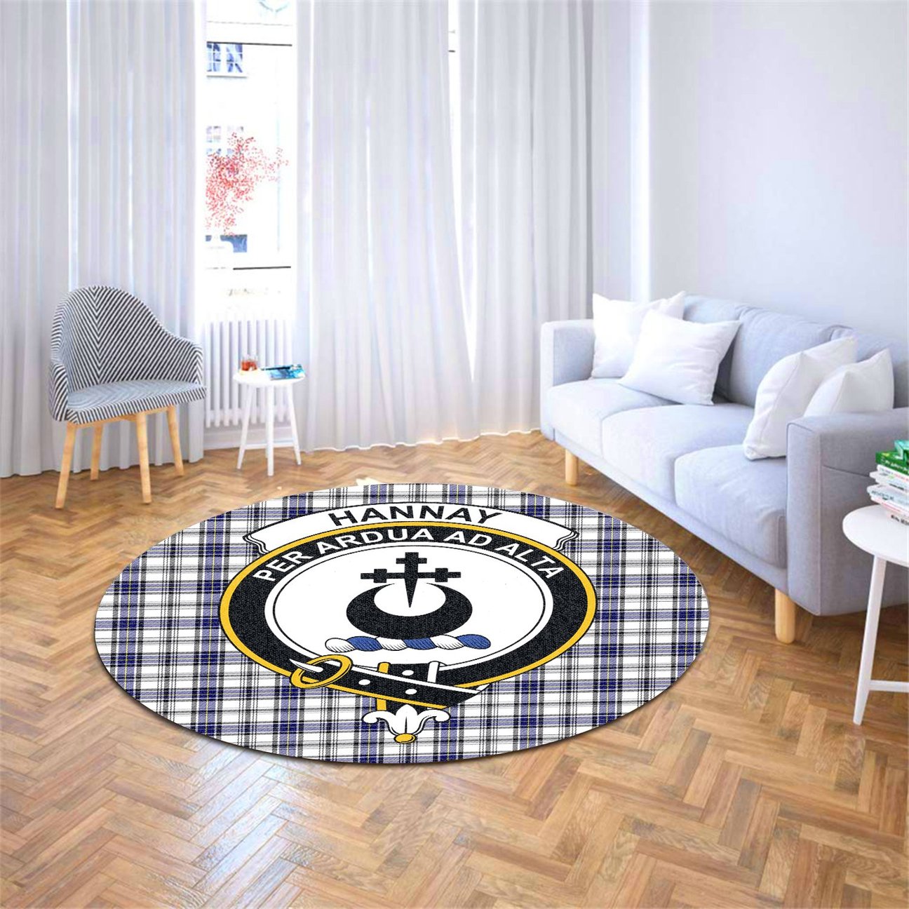 Hannay Modern Tartan Crest Round Rug