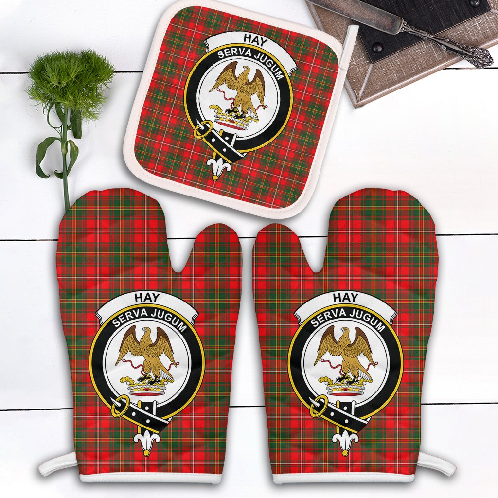 Hay Modern Tartan Crest Oven Mitt And Pot Holder (2 Oven Mitts + 1 Pot Holder)