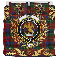 Hay (Leith) Tartan Crest Bedding Set - Golden Thistle Style