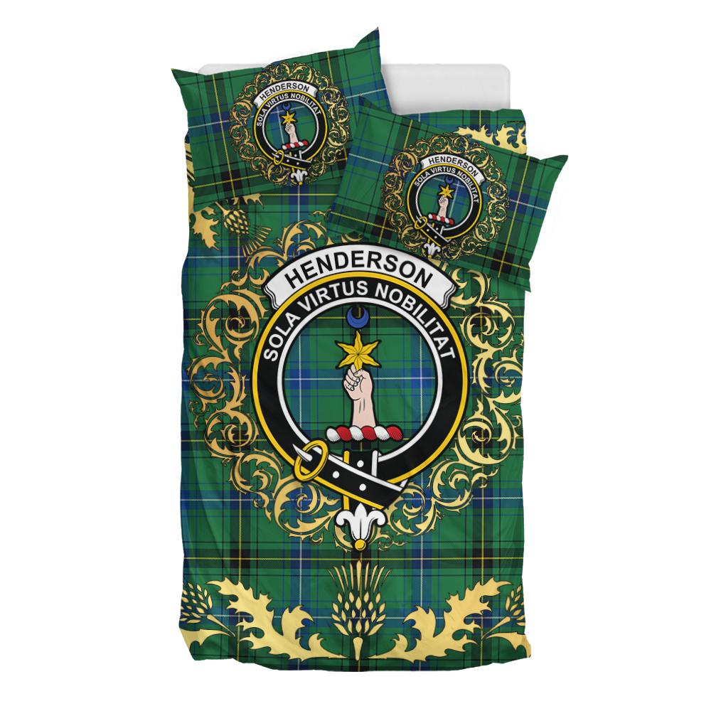 Henderson Ancient Tartan Crest Bedding Set - Golden Thistle Style