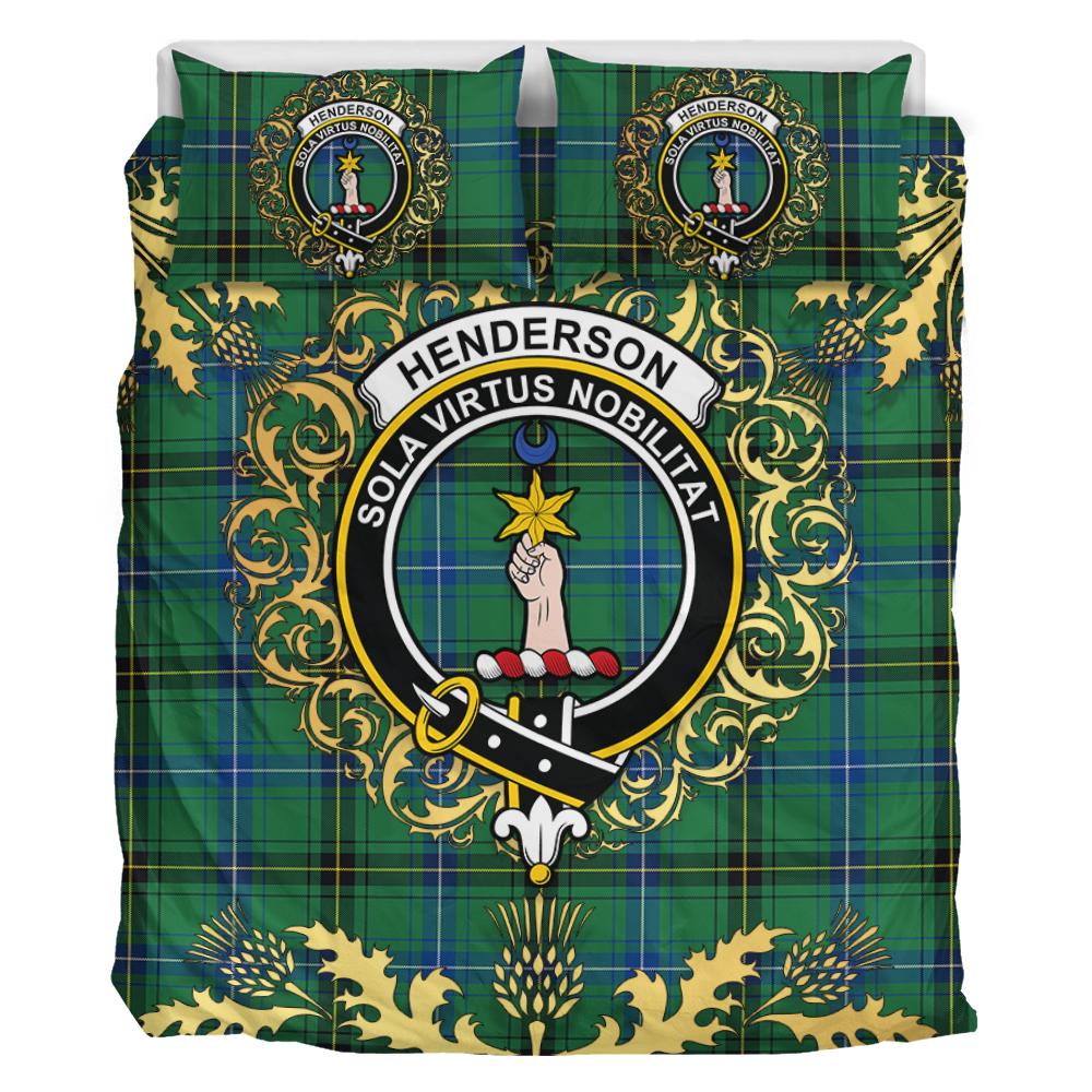 Henderson Ancient Tartan Crest Bedding Set - Golden Thistle Style